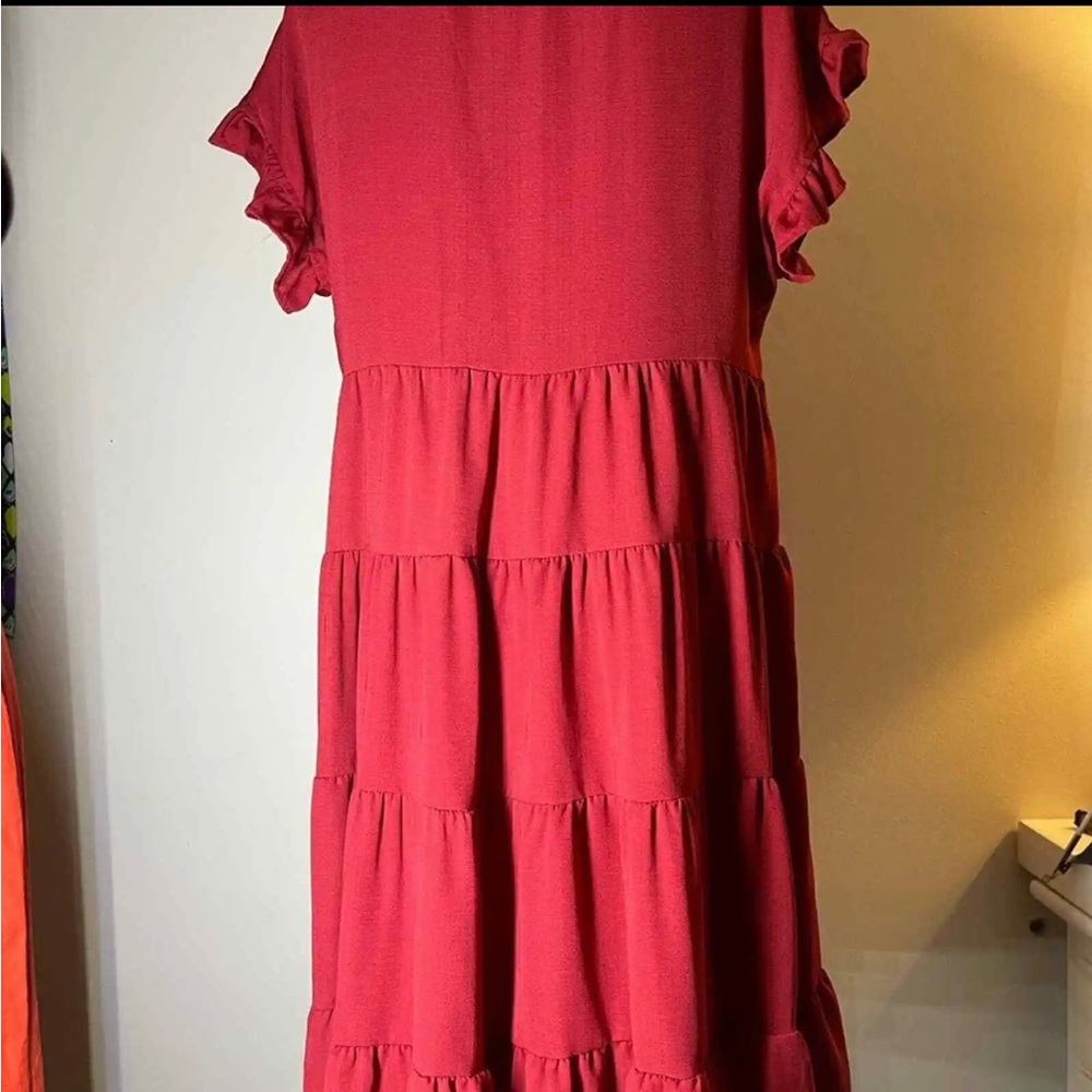 Miholl Burgundy Color A -Line Ruffle Dress Size Small - Picture 7 of 12